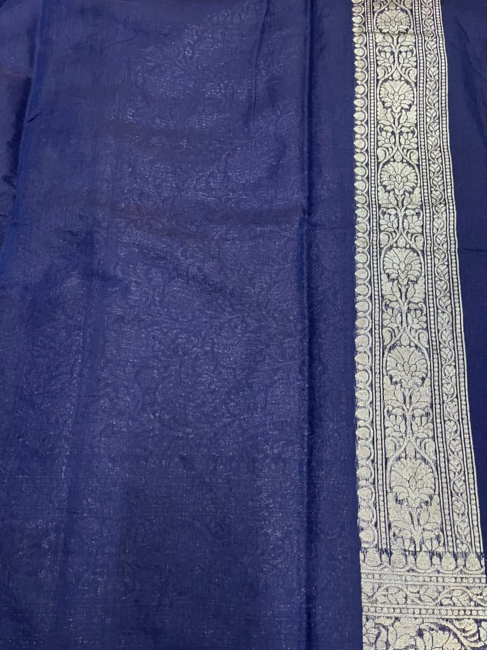 Southloom Cotton Banarasi Silk Saree with Woven Work on Body and Borders (Blue)
