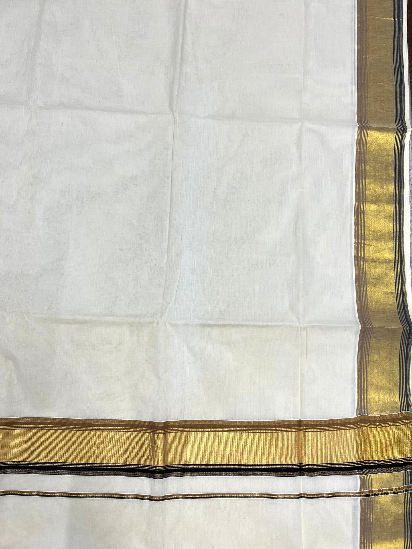 Southloom Kerala Cotton Kasavu Saree with Black And Mustard Yellow Border