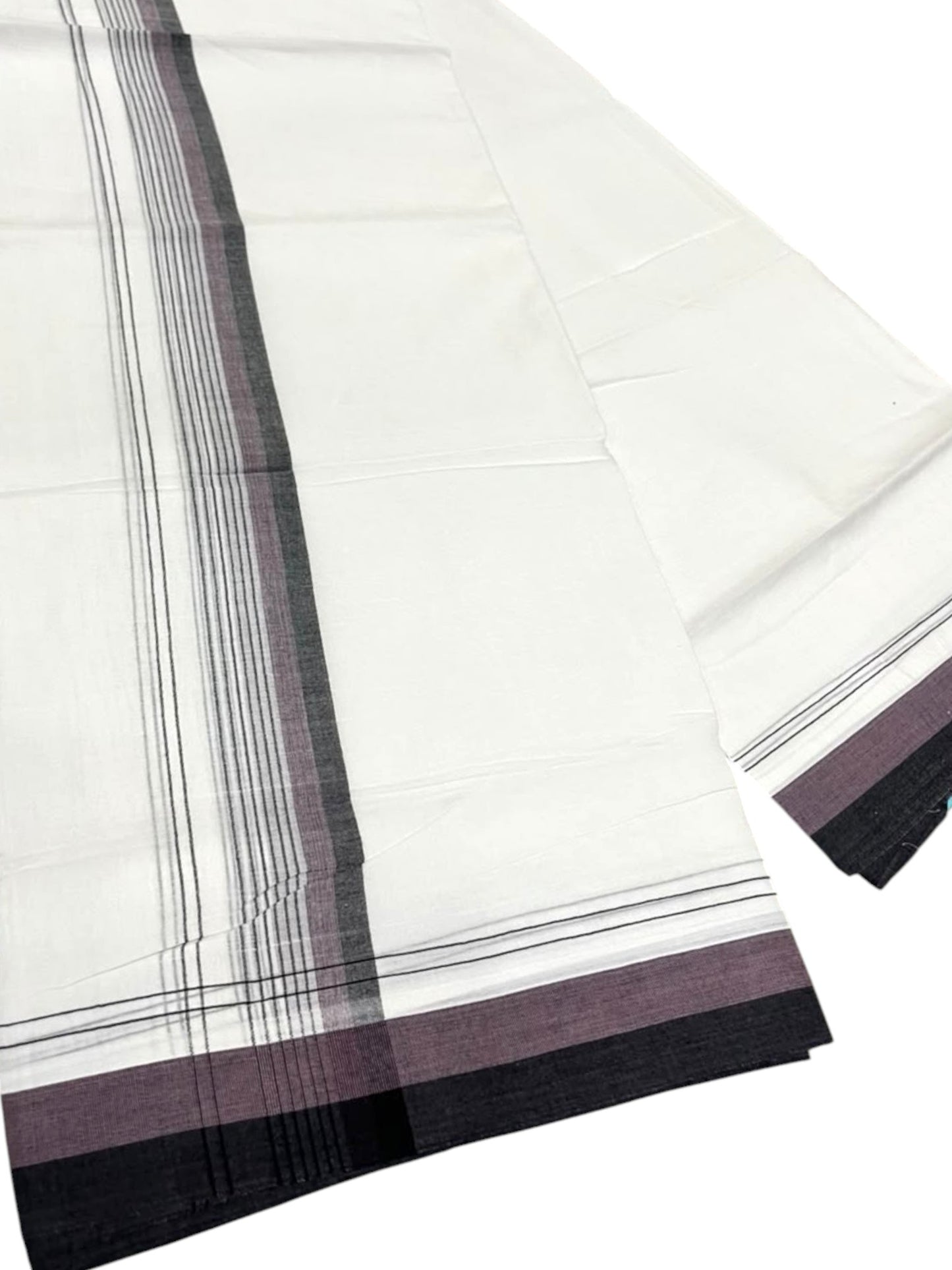 Southloom Pure Cotton Mundu with Pink & Black Border (South Indian Kerala Dhoti)