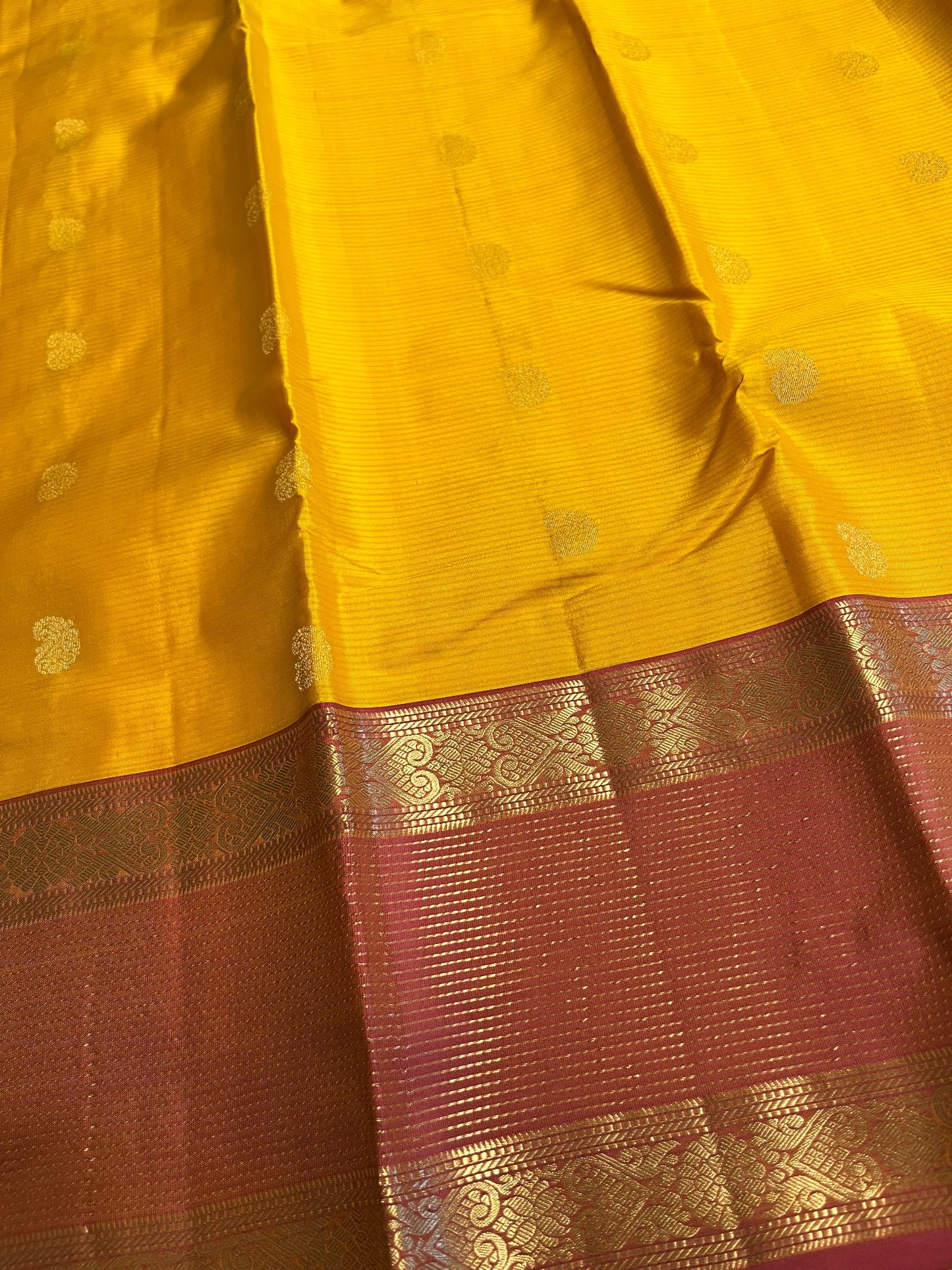 Southloom Pure Handloom Bridal Kanchipuram Silk Saree with Korvai Work (Yellow & Magenta)
