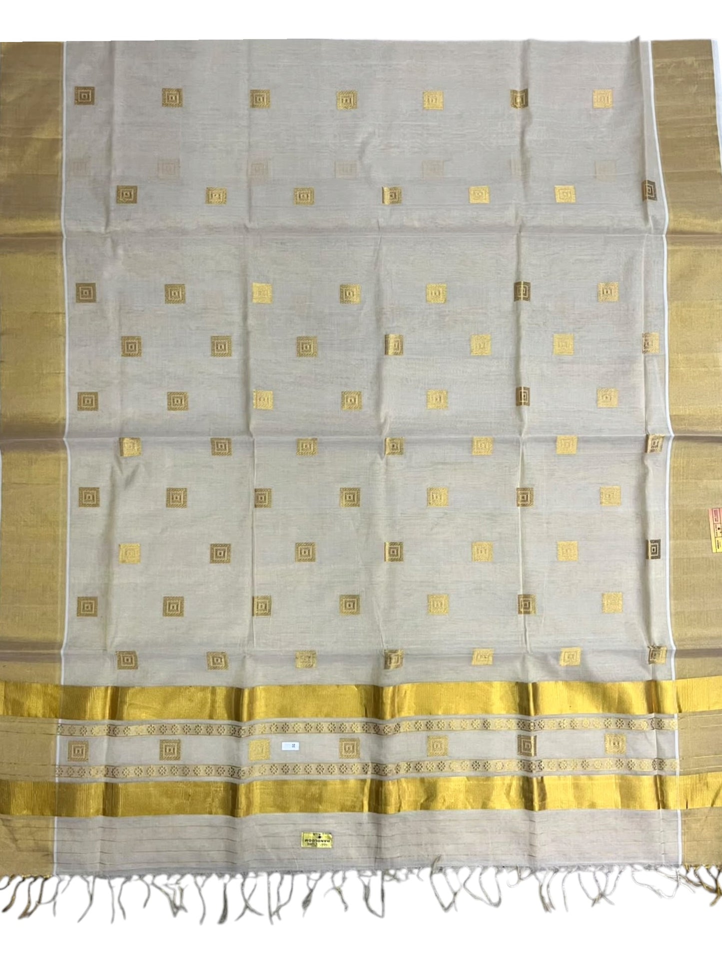Southloom Super Premium Balaramapuram Handloom Tissue Saree with Temple Design and Gold Kasavu Border