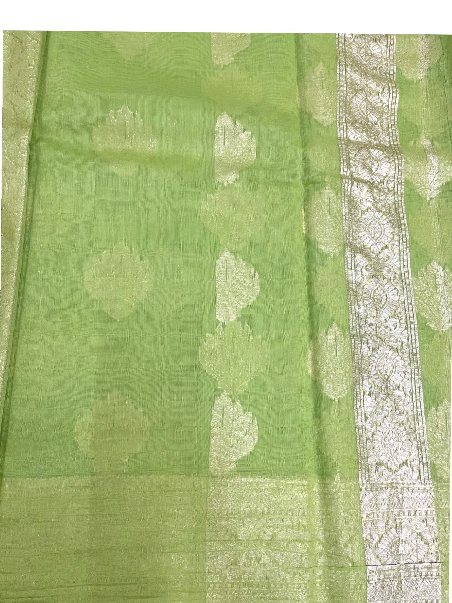 Southloom Cotton Banarasi Silk Saree with Woven Work on Body and Borders (Green)