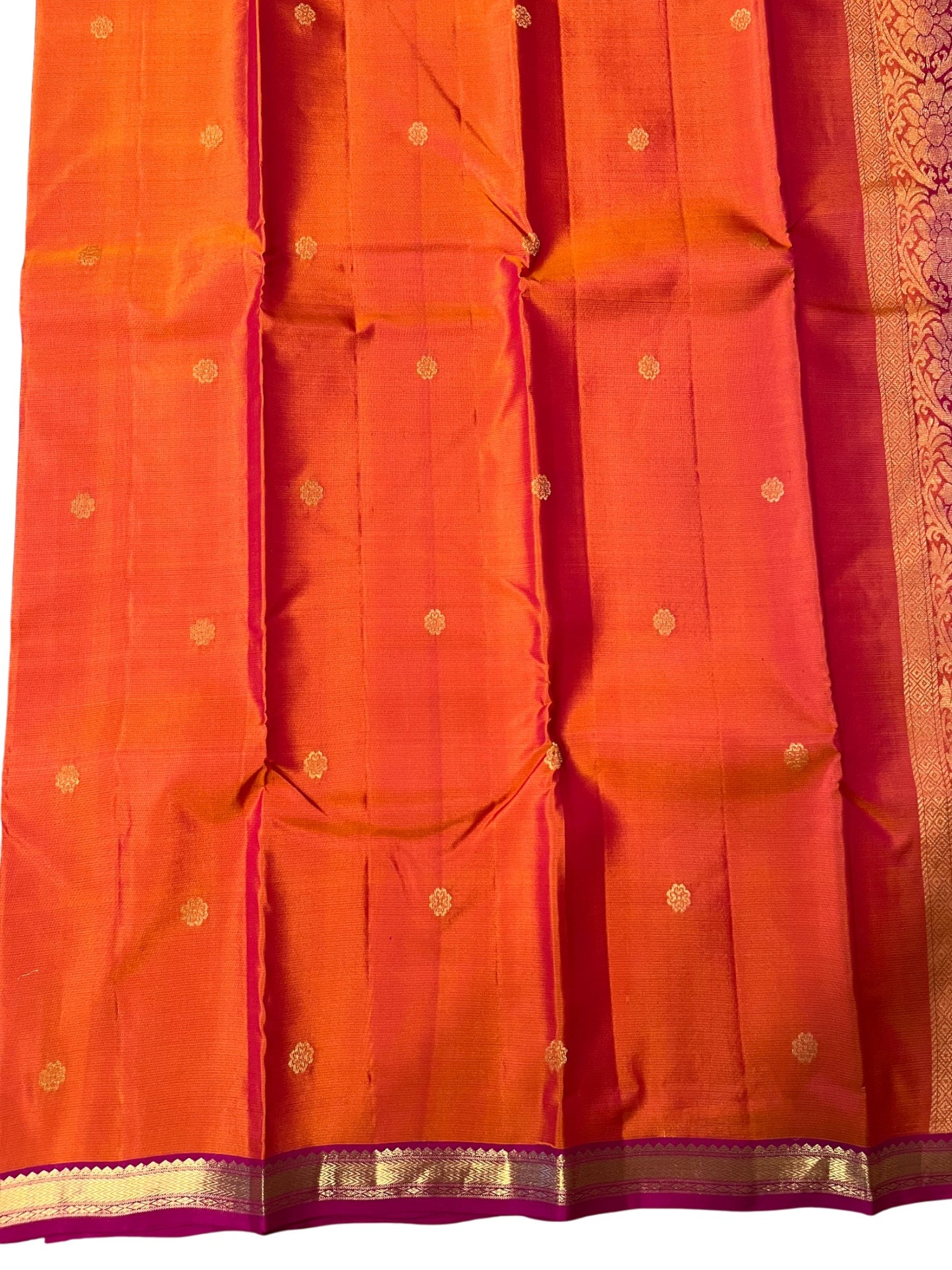 Southloom Pure Handloom Bridal Kanchipuram Silk Saree with Korvai Work (Orange & Magenta )