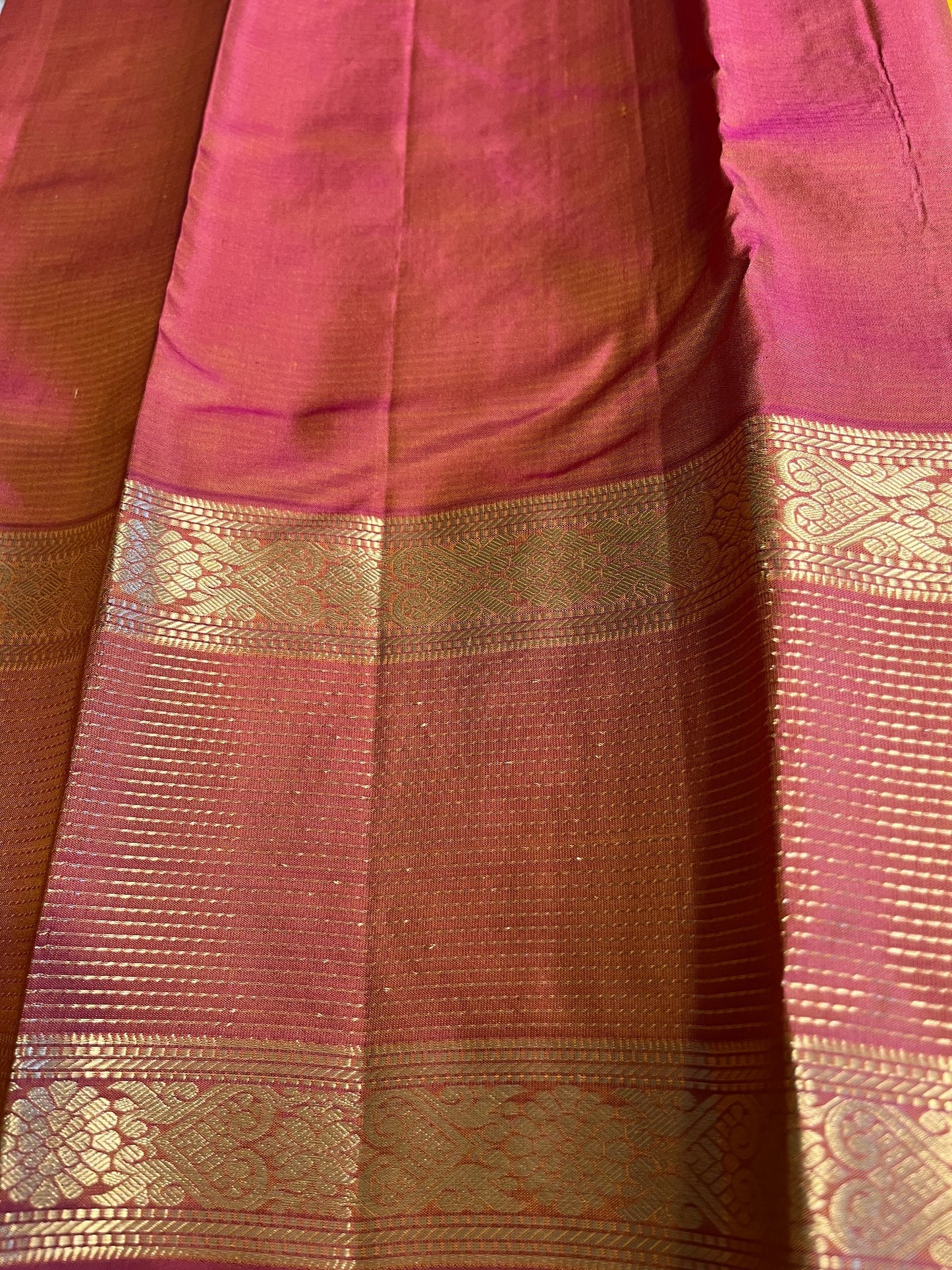 Southloom Pure Handloom Bridal Kanchipuram Silk Saree with Korvai Work (Yellow & Magenta)