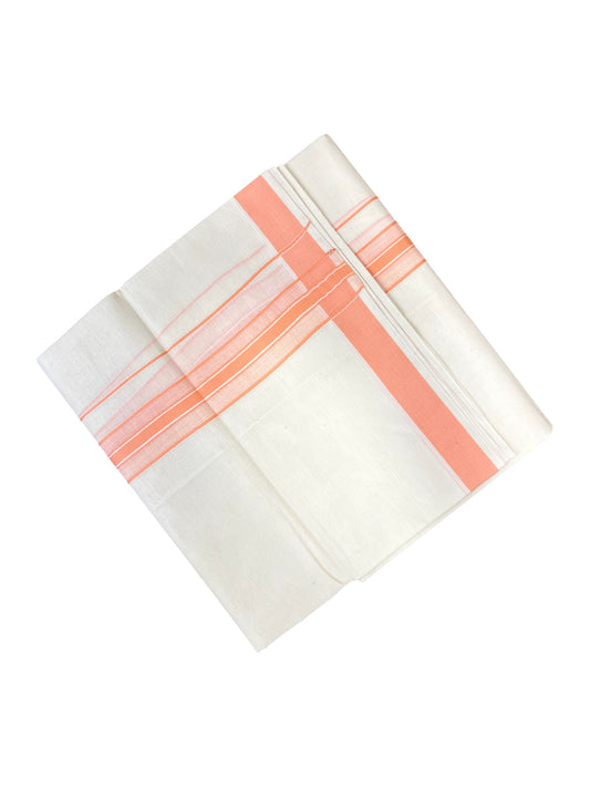 Southloom Pure Cotton  Double Mundu With White Lines & Orange Border (South Indian Kerala Dhoti)