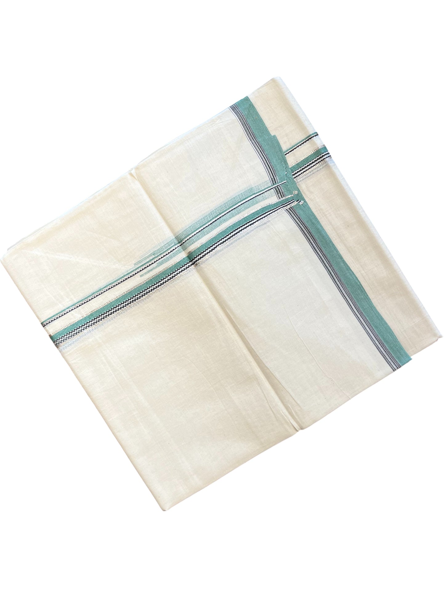 Southloom Pure Cotton Mundu with silver and Green Border (South Indian Kerala Dhoti)South Indian Kerala Dhoti)