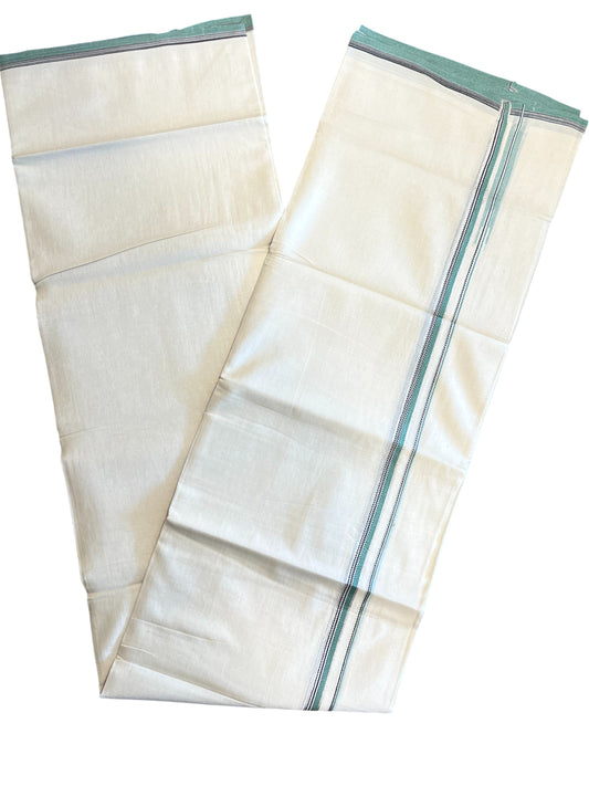 Southloom Pure Cotton Mundu with silver and Green Border (South Indian Kerala Dhoti)South Indian Kerala Dhoti)
