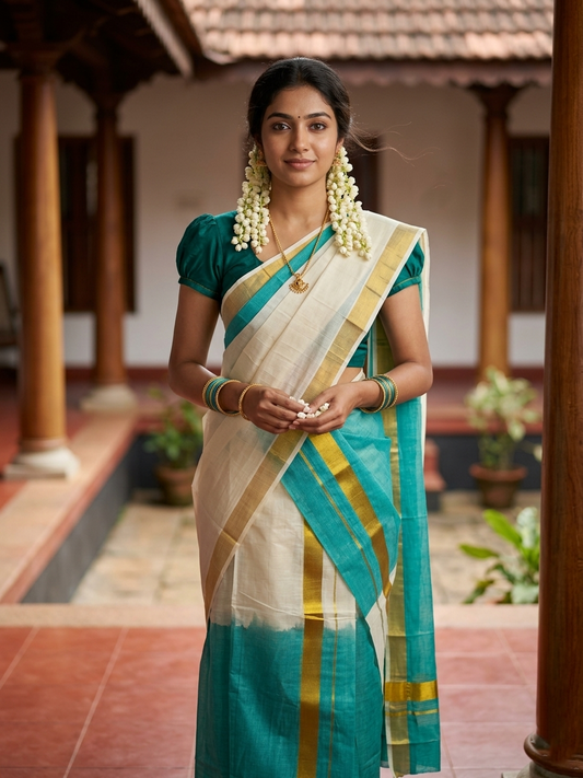 Southloom Tie & Dye - Half & Half  Multi Colour Design Set Mundu with Super Soft Cotton (Mundum Neriyathum) 2.80 mtrs SL264