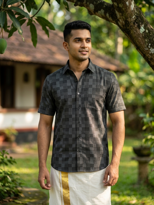 Pure Cotton Black Printed Shirt SLSHIRT 48 HS