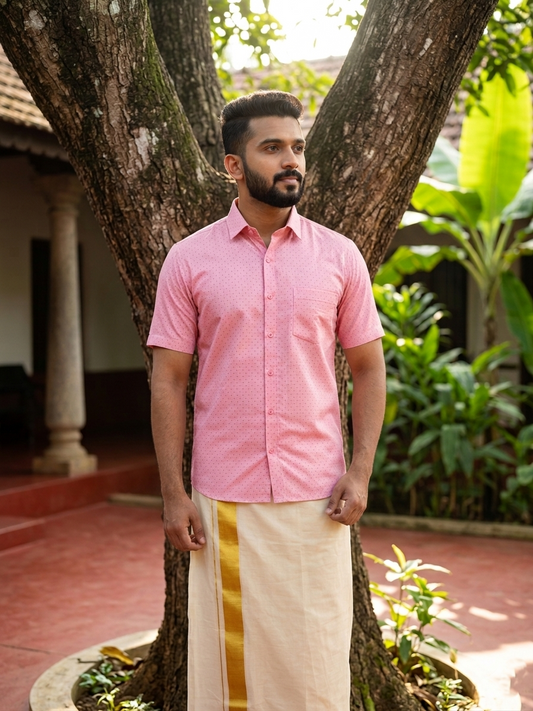 Pure Cotton Onion Pink Printed Shirt SLSHIRT 46 HS
