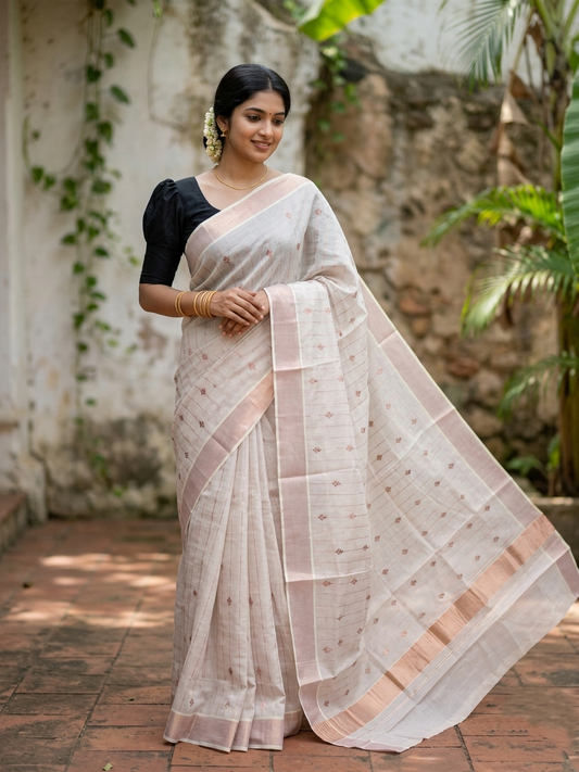 Southloom Antique Gold Tissue Saree with Embroidery Work