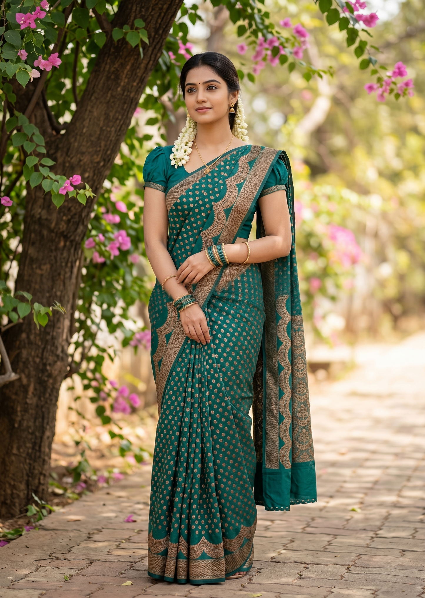 Southloom Munga Silk Saree with Woven Work on Body and Borders (Green)