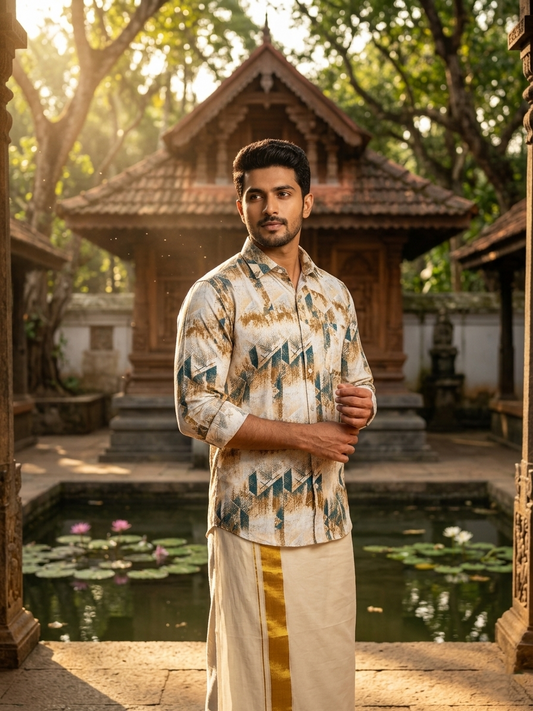 Pure Cotton Brown and Green Printed Shirt SLSHIRT 38 FS