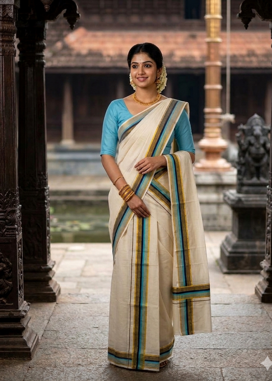 Kerala Cotton Kasavu With Kara Single Set Mundu (2.80 mtrs) SL419