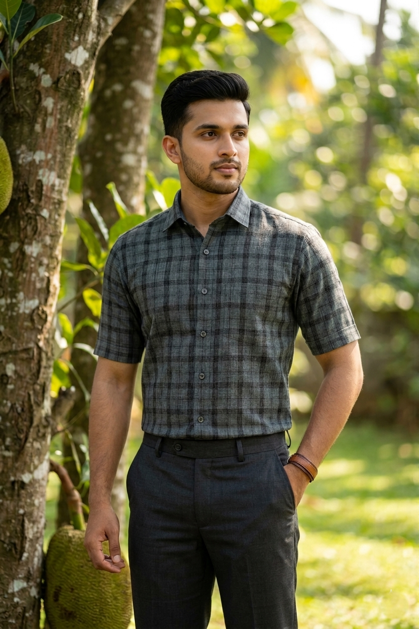 Pure Cotton Green Check Shirt SLSHIRT 46 HS