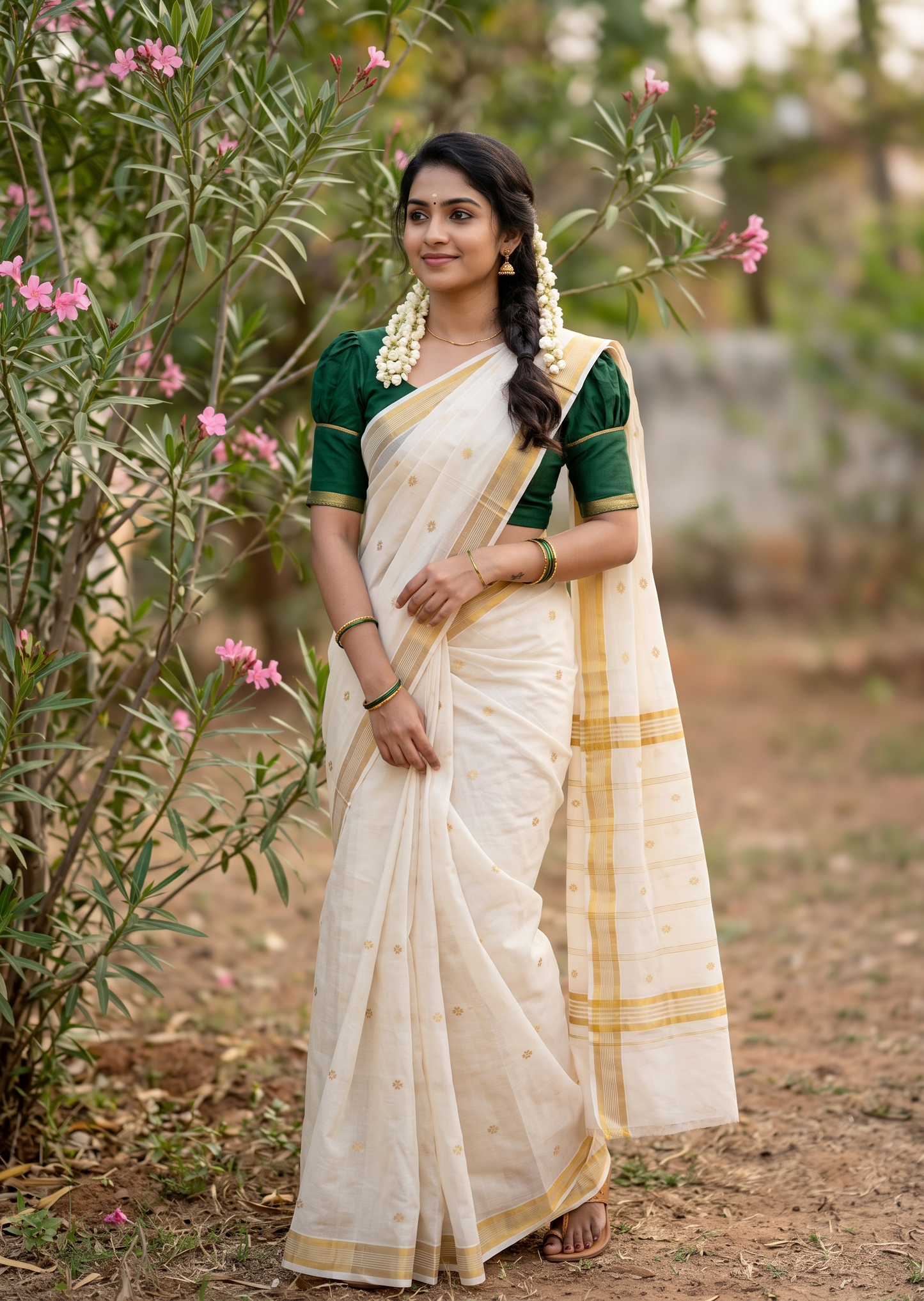 Southloom Super Premium Balaramapuram Handloom Cotton Saree with Gold Butta Design On Body  Gold Kasavu Border SL628