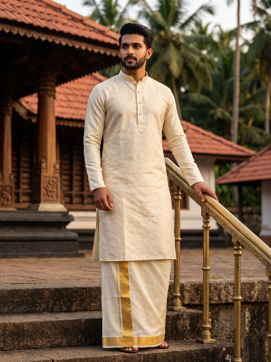 Southloom Yellow Woven Semi Silk Short Kurta for Men SL590
