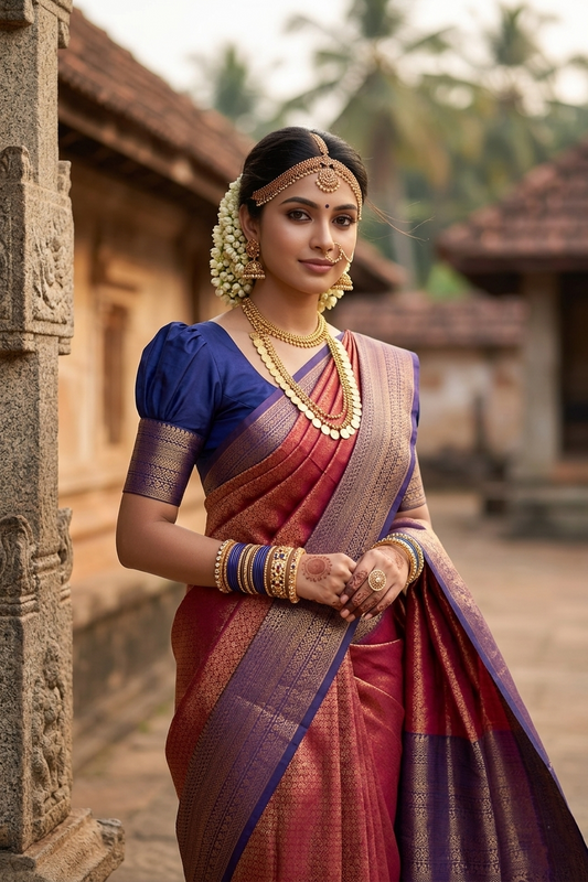 Southloom Premium Semi Silk Zari Work Brocade Saree in Bridal Violet with Matching Pallu (Kanchipuram Pattu Saree)