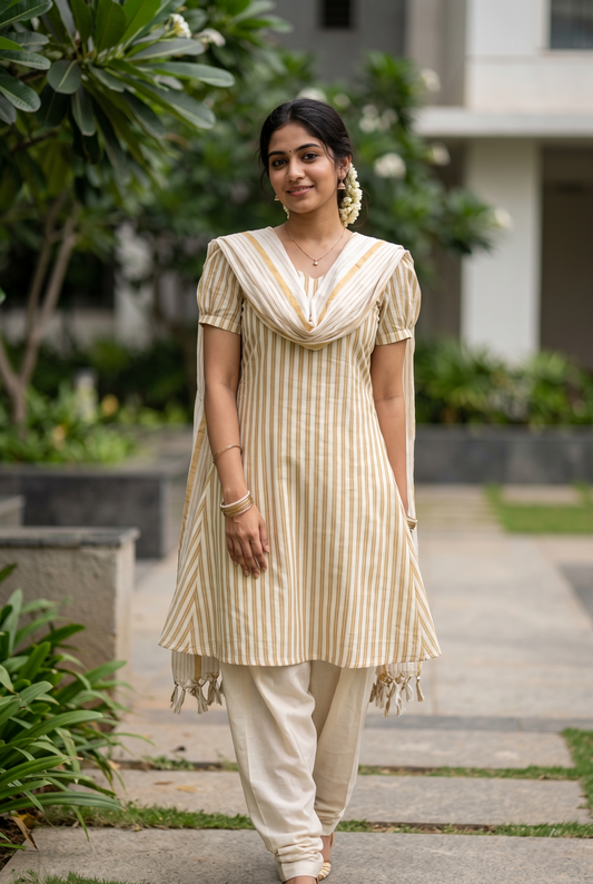 Southloom™ Cotton Churidar Salwar Suit Unstiched Material with Stripes Design On Body (include Lines Shawl / Dupatta) SL601