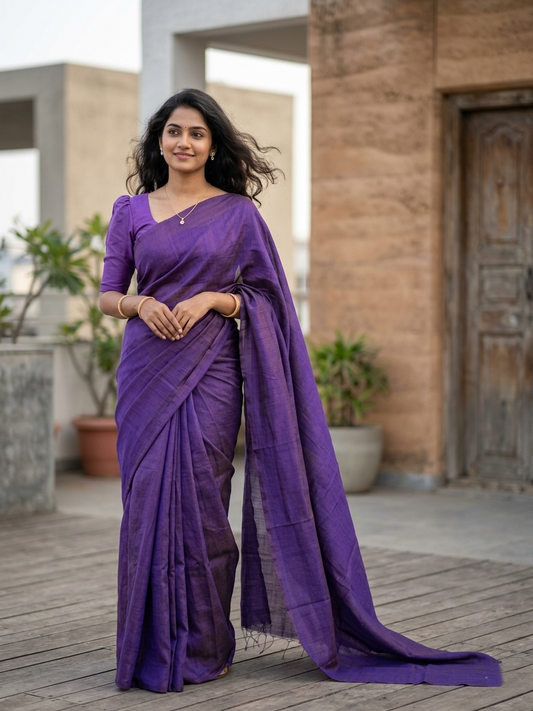 Southloom Tissue Crushed Organza Saree Violet
