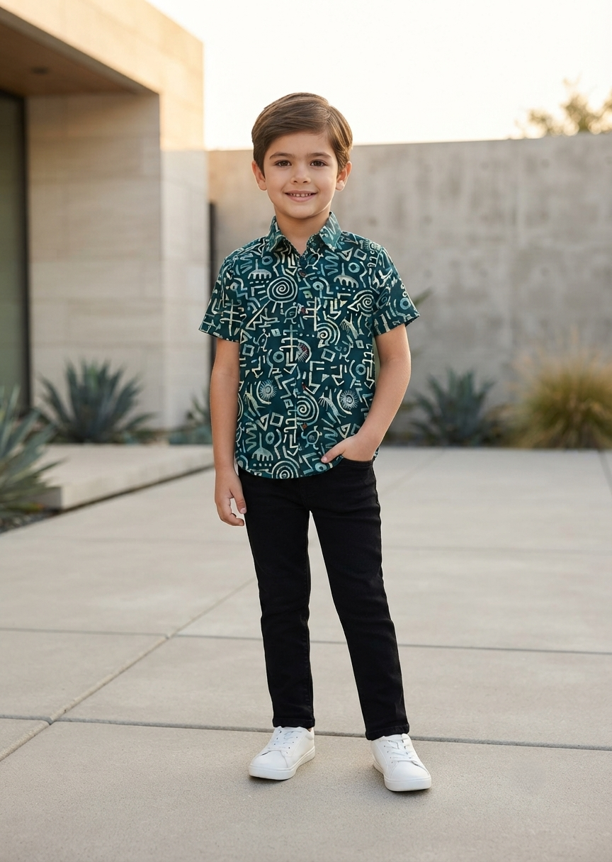 Southloom Pure Cotton Jaipur Printed Shirt For Kids Half Sleeves SL607