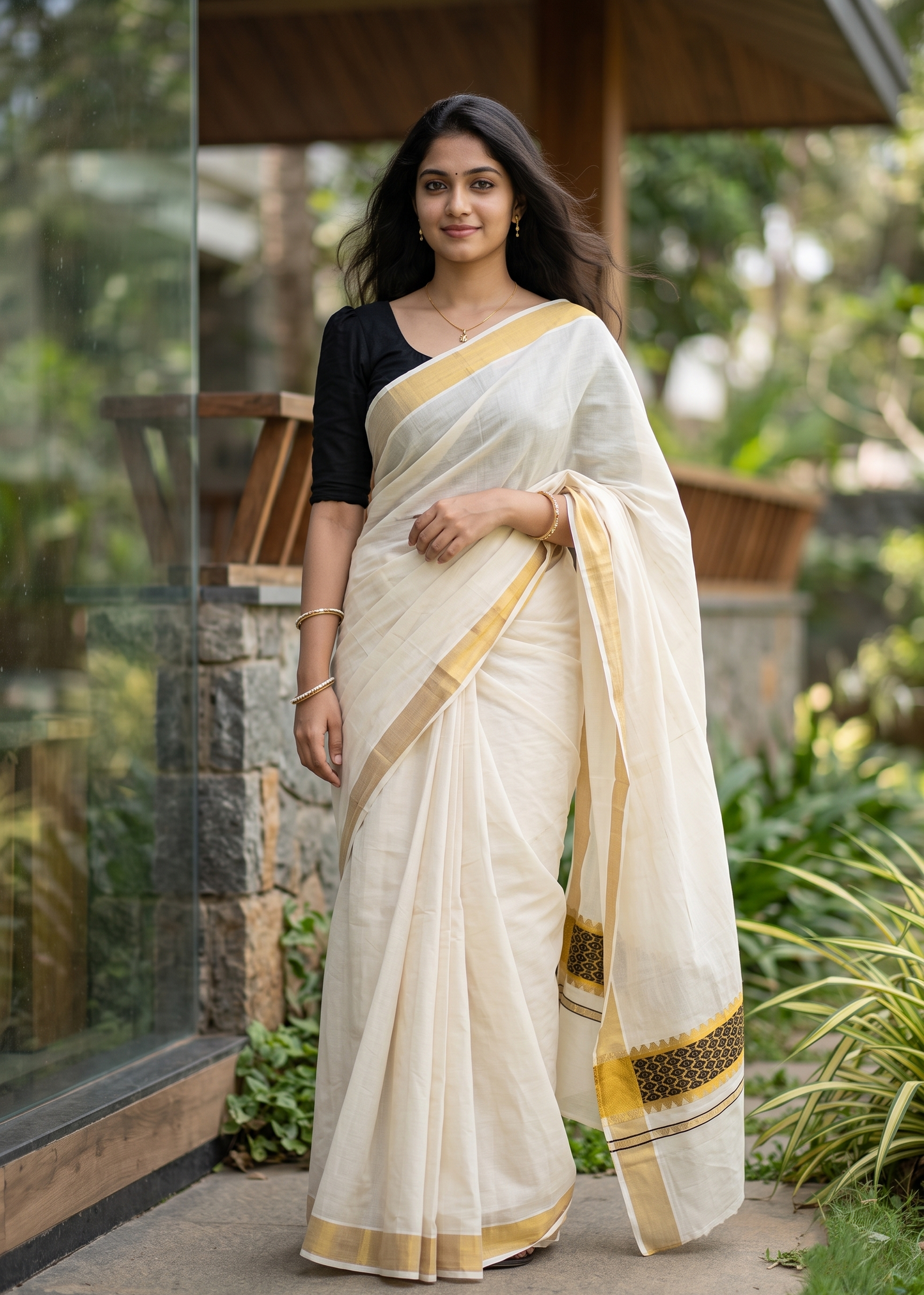 Southloom Kerala Cotton Saree (Black) SL452