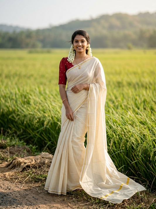 Southloom Kerala Tissue Kasavu Saree with 0.25 Inch