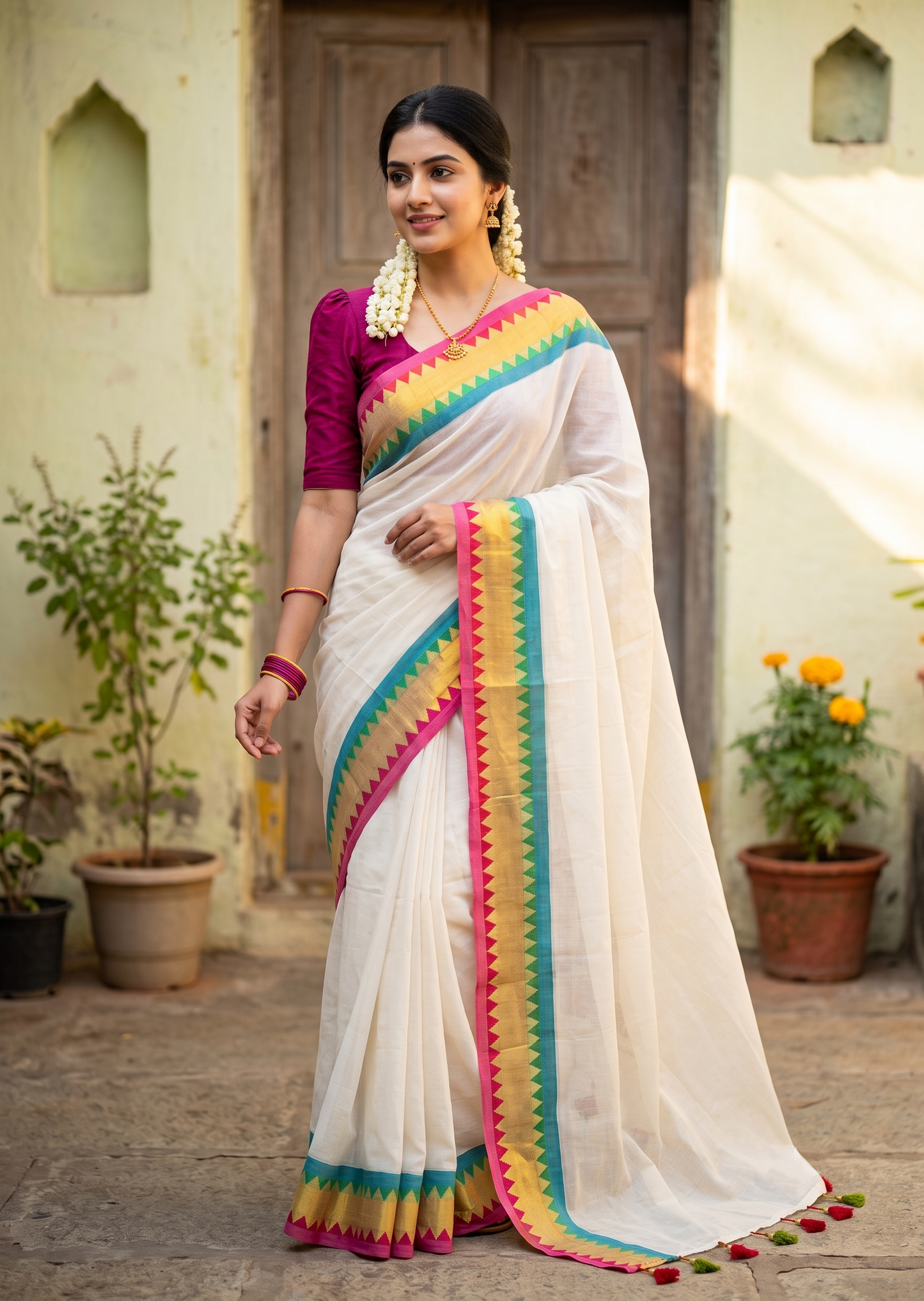 Southloom Mul Cotton 120 x 120 Soft Fabric Saree SL215