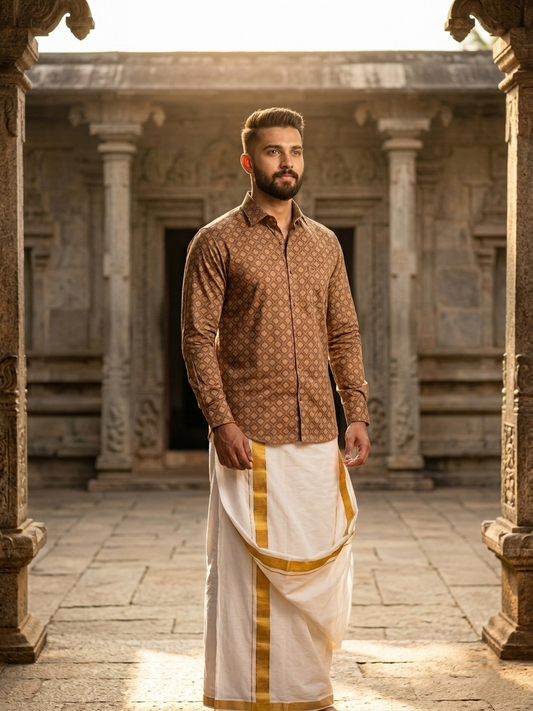 Southloom Pure Cotton Brown Printed Shirt SLSHIRT 38 FS