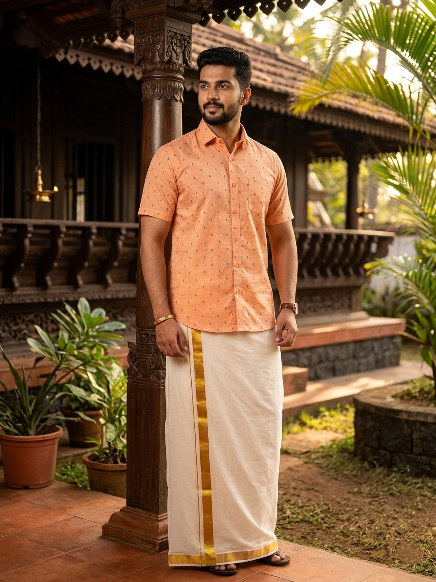 Pure Cotton Dark Peach Printed Shirt SLSHIRT 38 HS