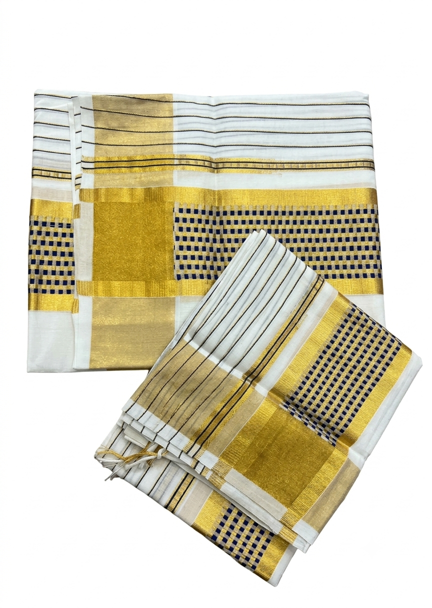 Southloom Cotton Handloom Set Mundu (Royal Blue) SL619