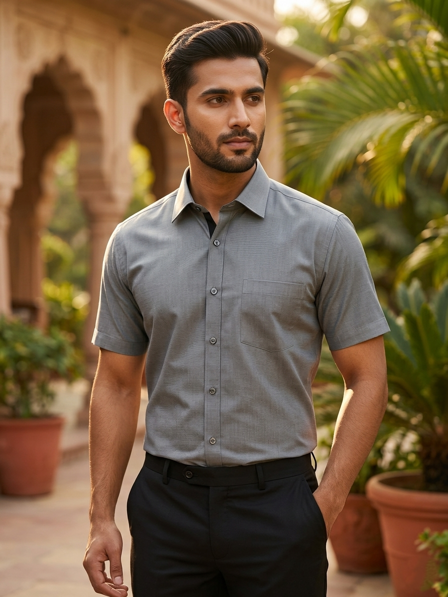 Southloom Pure Cotton Grey Plain Shirt SLSHIRT 46 HS
