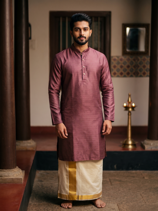 Southloom Woven Patterns Semi Silk Long Kurta for Men SL591