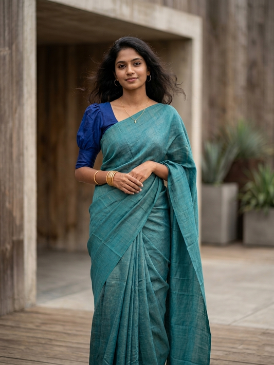 Southloom Tissue Crushed Organza Saree Blue