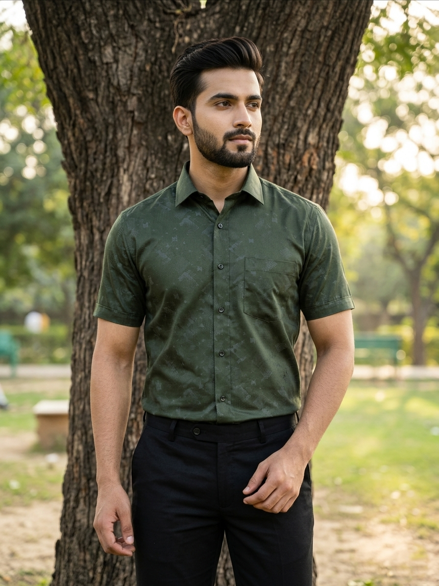 Pure Cotton Green Printed Shirt SLSHIRT 48 HS