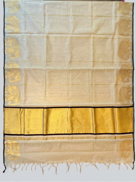 Southloom Premium Balaramapuram Handloom Tissue Saree With Deer Design SL575