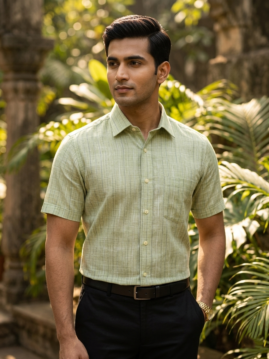 Southloom Pure Cotton Green Plain Shirt SLSHIRT 46 HS