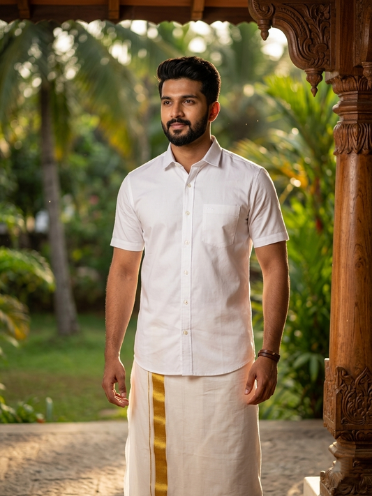Southloom Cotton Pure White Plain Shirt SLSHIRT 38 HS (M)