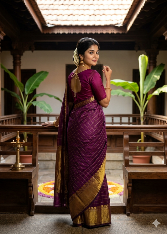 Southloom Semi Silk Saree with Check on Body in Violet SL386