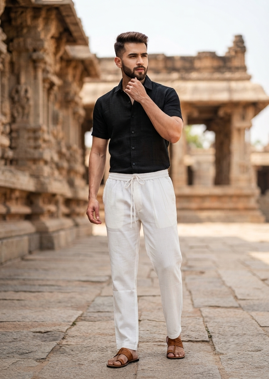 Southloom Cotton Solid White Pants for Men