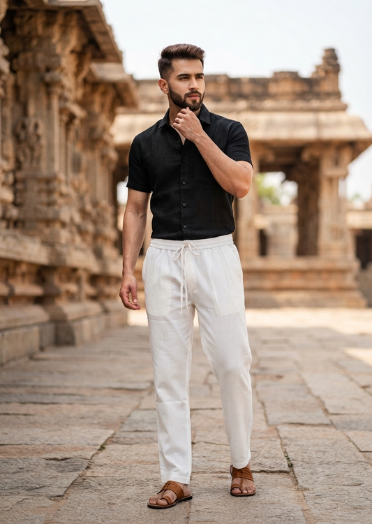 Southloom Cotton Solid White Pants for Men