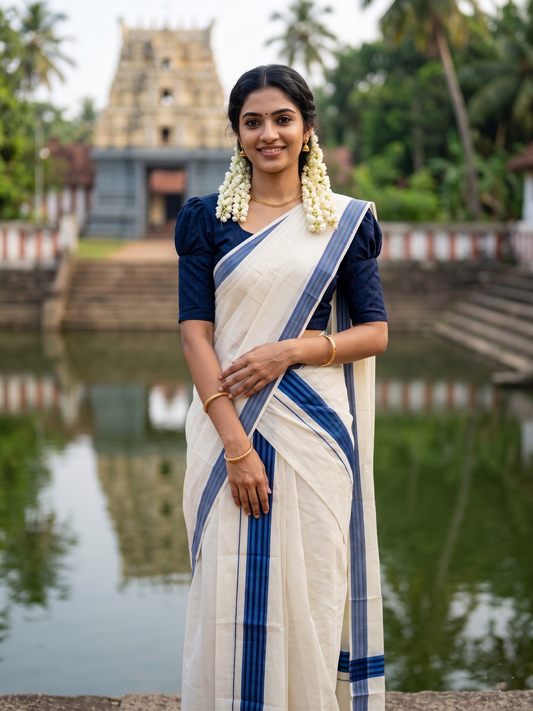 Southloom Kerala Mulloth Cotton Single Mundum Neriyathum with Multicolor Border In 2.80 Mtrs SL243