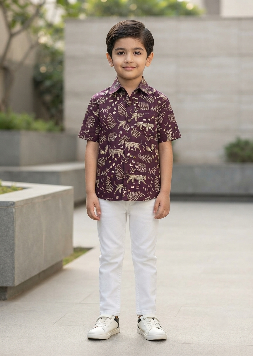 Southloom Pure Cotton Jaipur Printed Shirt For Kids Half Sleeves SL607