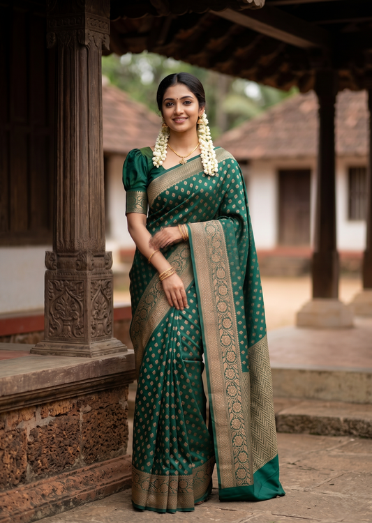 Southloom  Munga Silk Saree with Woven Work on Body and Borders (Green)