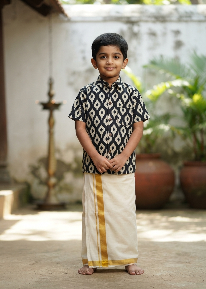 Southloom Pure Cotton Jaipur Printed Shirt For Kids Half Sleeves SL607