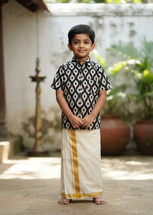 Southloom Pure Cotton Jaipur Printed Shirt For Kids Half Sleeves SL607