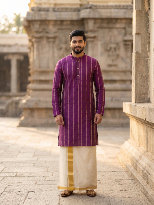 Southloom Violet Woven Patterns Semi Silk Long Kurta for Men SL591