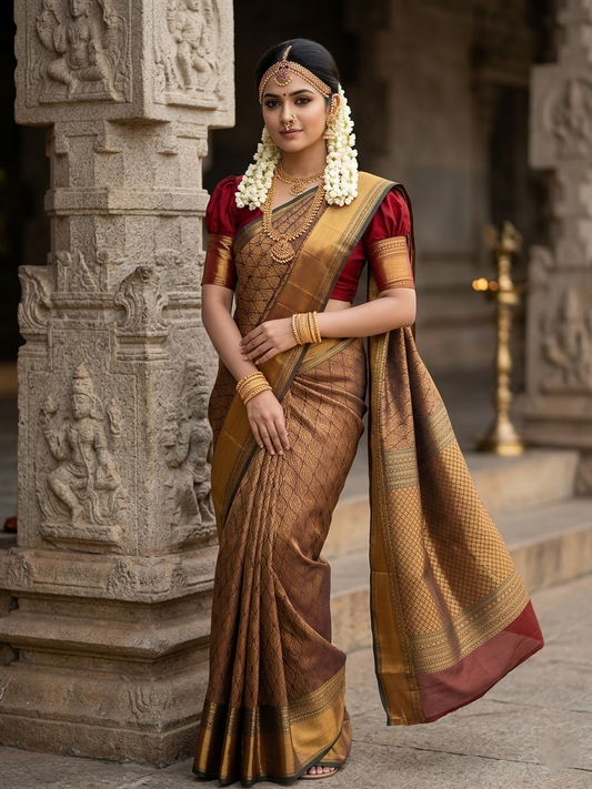 Southloom Premium Semi Silk Zari Work Brocade Saree in Bridal Green with Matching Pallu