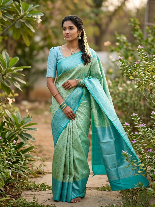 Southloom Tissue Silk Saree with Woven Work on Body and Borders