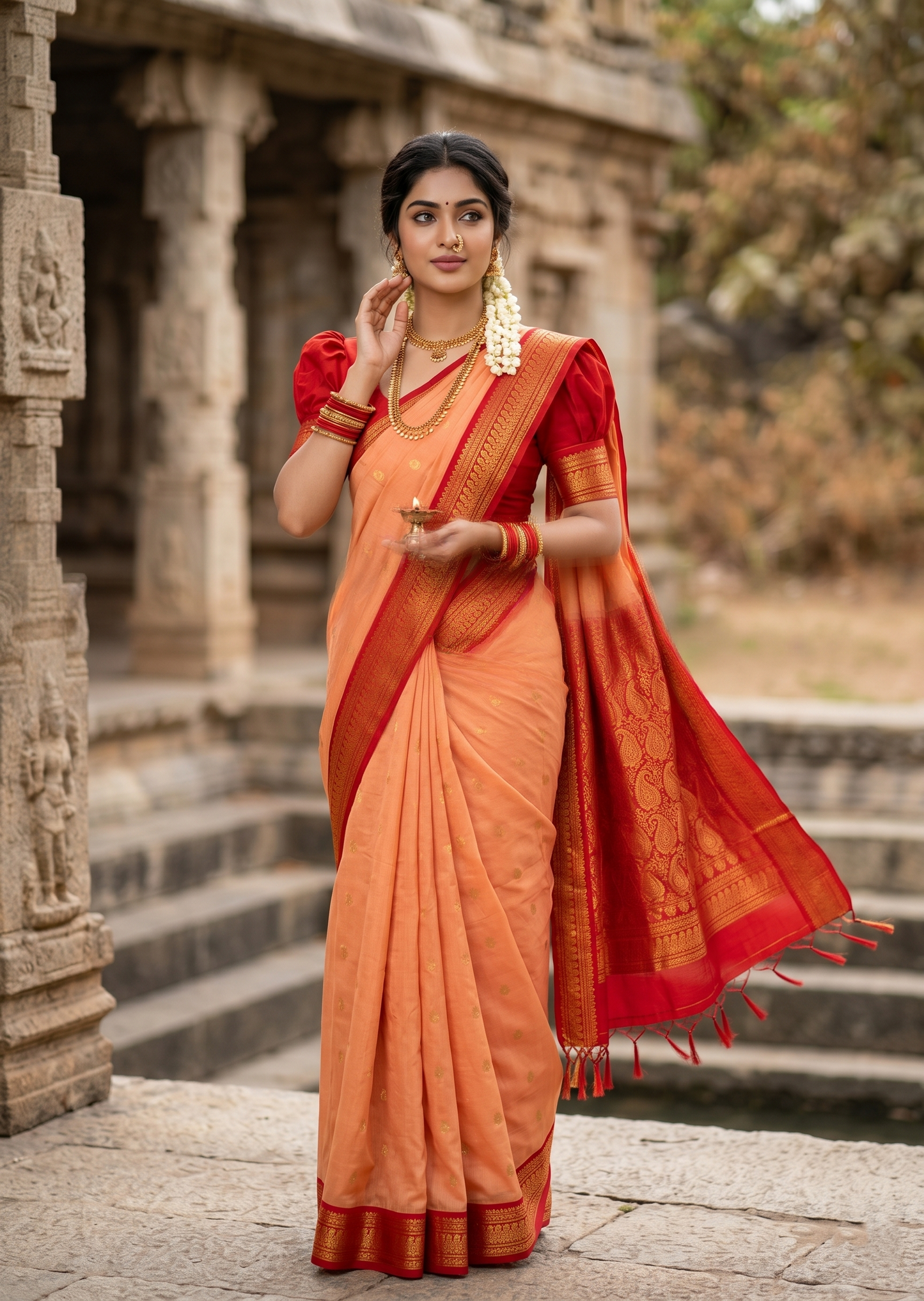Southloom Kalyani Cotton Saree In Red With Woven Work on the Body and Borders